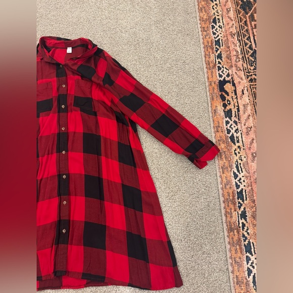 Old Navy Shirt Dress Womens Buffalo Check Plaid Red Button Front Flannel Size:XL - Picture 2 of 8